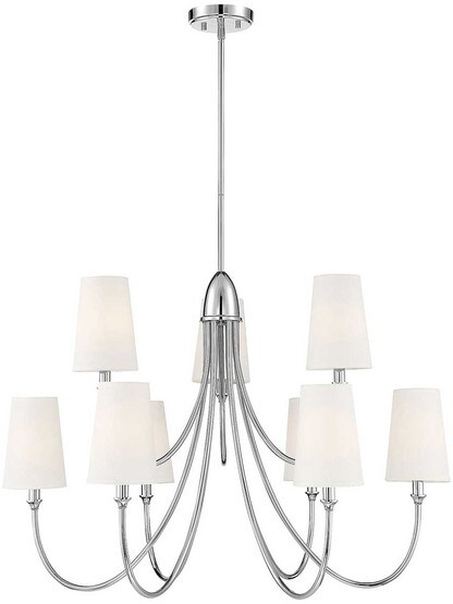 Cameron 9 Light Chandelier in Polished Nickel.